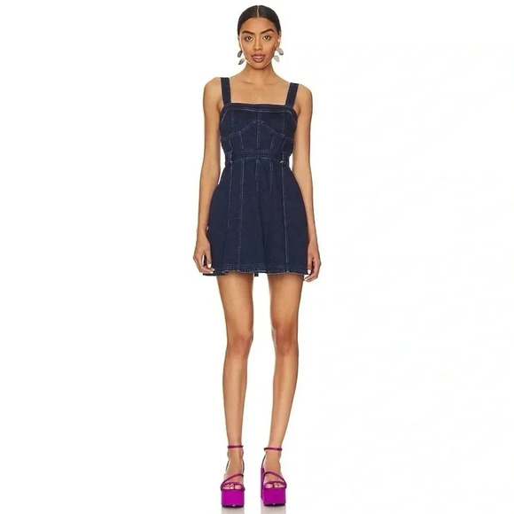 NWT Free People Margot Denim Mini Short Jean Dark Wash Blue Dress Revolve Medium - Picture 14 of 17